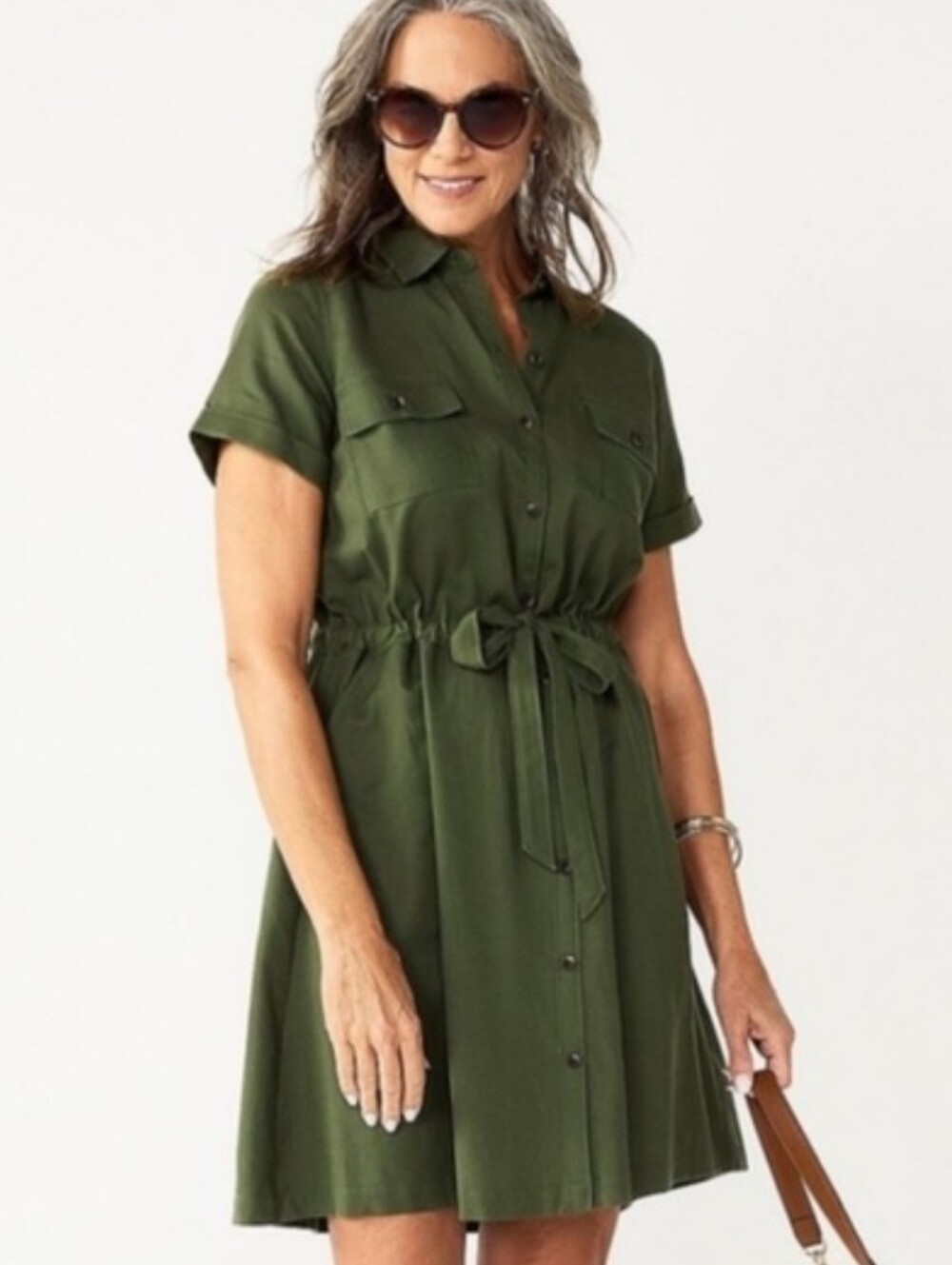 Croft And Barrow Utility Shirtwaist Army Green Dress Size P S NWT Retro Style